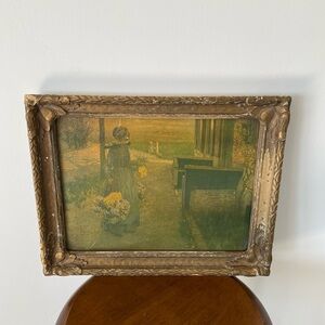 antique framed painting textured antique print original very old